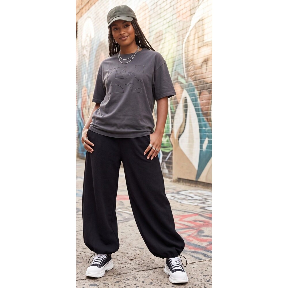 Halara Black Wide Leg Adjustable Toggle Ankle Balloon Joggers Size Medium